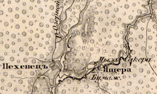 Деревня Пехенец на карте 1863 г.