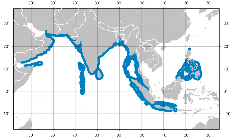 Файл:Redtail Butterflyfish Chaetodon collare distribution map.png