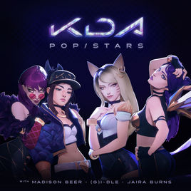 Обложка сингла K/DA ((G) I-DLE, Мэдисон Бир, Джейра Бёрнс) «Pop/Stars» ()