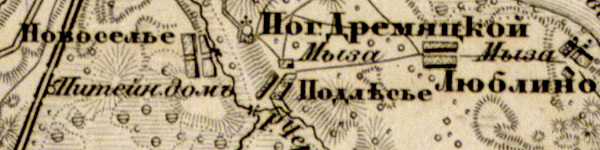 Деревня Подлесье на карте 1863 г.