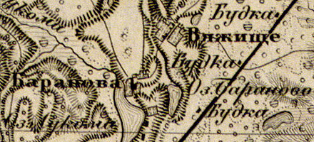 Деревня Вяжище на карте 1863 г.