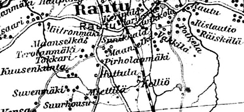 Деревни Маанселькя и Пирхоланмяки на финской карте 1923 года