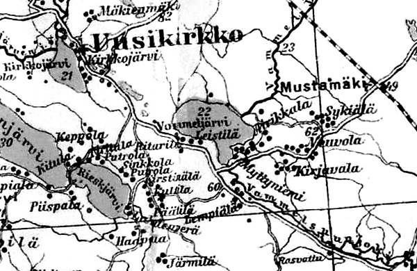 Посёлок Мустамяки и деревня Сюкияля на финской карте 1923 года