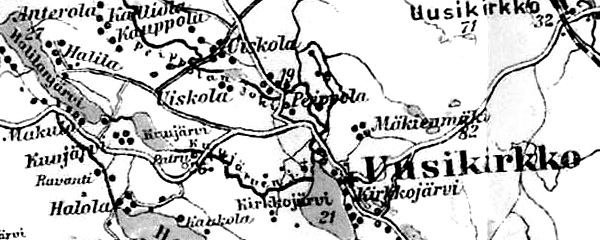 Село Уусикиркко на финской карте 1923 года