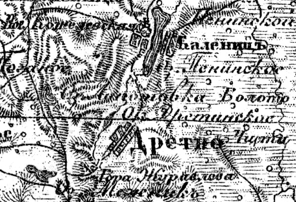 Деревня Дретно на карте 1919 г.