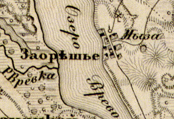 Деревня Заорешье на карте 1863 г.