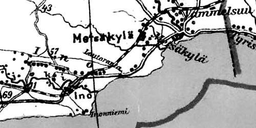 Деревня и станционный посёлок Ино на финской карте 1923 года