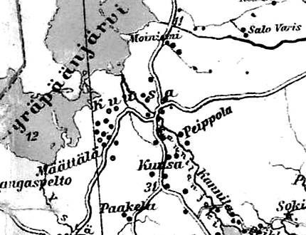 Деревня Кууса на финской карте 1923 года