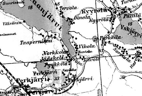 Деревня Перкъярви на финской карте 1923 года