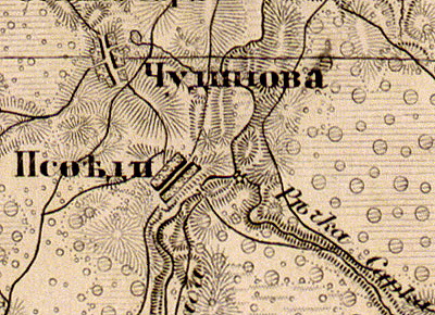 Деревня Чудиново на карте 1863 г.