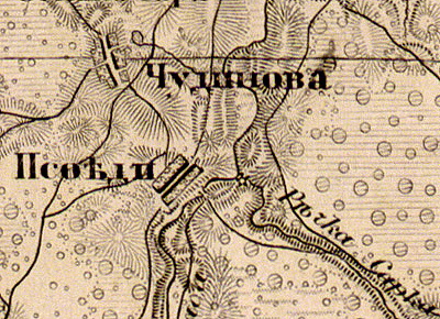 Деревня Псоедь на карте 1863 г.