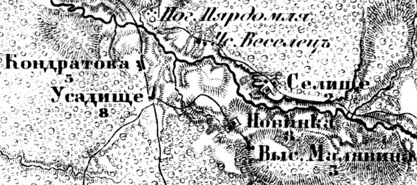 Деревня Усадище на карте 1913 г.