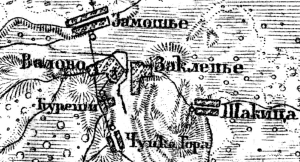 Деревня Заклепье на карте 1919 г.