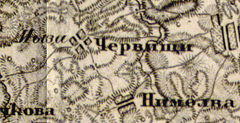 Деревня Червищи на карте 1863 г.