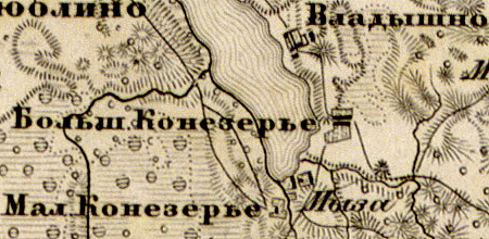 Деревня Владычно на карте 1863 г.