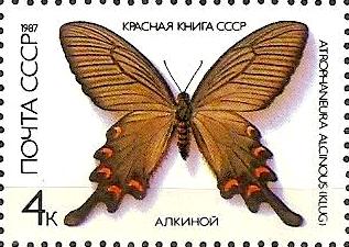 Серия «Красная Книга СССР. Бабочки»: Алкиной ( (ЦФА [АО «Марка»] № 5799), 1987 год).