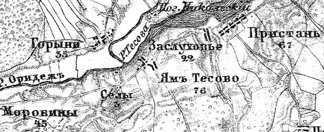 Деревня Ям-Тёсово на карте 1915 г.