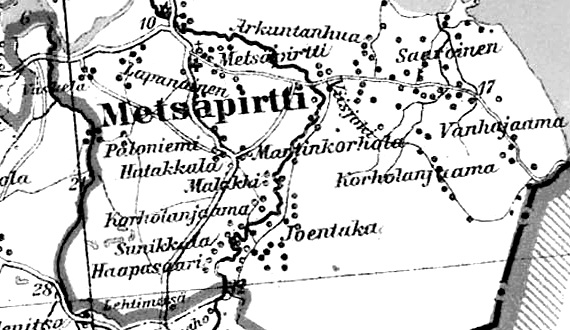 Деревни Васкела и Лапанайнен на карте 1923 года