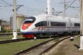Электропоезд «Сапсан» прибывает в депо.