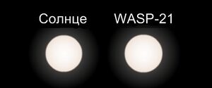 Сравнительные размеры Солнца и WASP-21.