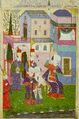 Сулейман с сыновьями: Селимом и Мехмедом в саду дворца в Пловдиве, H.1524, f. 55b