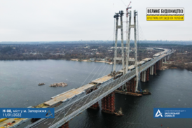 Вид с воздуха на строящийся Запорожский мостовой переход, 2022