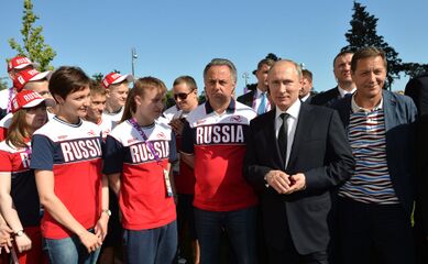 На встрече В. Путина с российскими спортсменами – участниками I Европейских игр, 2015 год
