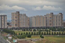 Высотные дома жилого комплекса «Казань XXI век» на проспекте Альберта Камалеева, возведённые в рамках второй очереди (июль 2021)