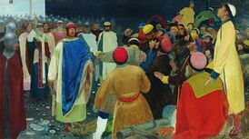 Убийство князем волхва на Новгородском вече (А. П. Рябушкин, 1898 год)