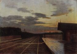 Полустанок на картине И.И. Левитана «Вечер после дождя», 1879