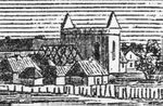 Руины костёла Святого Якуба на панораме XIX века