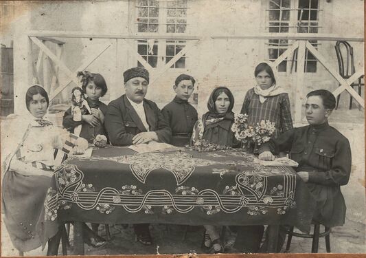Нахичеванское общество 1920-х годов: вдова Алирзы Сакина-ханум (сидит слева) в отцовском доме Мамедовых (Нахичевань 1927 год)