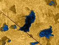 Радиоизображение озера Онайда, основанное на данных от космического аппарата «Кассини-Гюйгенс» (псевдоцвета)