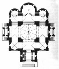 Рис. 1: Проект Екатерининской церкви в Петергофе, план, Константин Тон, 1830 год.