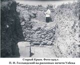 П. И. Голландский на археологических раскопках мечети Узбека в 1925 году