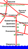 Схема расстояний от станции Краматорск до ближайших городов