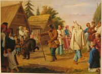 Ф. Н. Рисс. «Скоморохи в деревне». 1857 г.