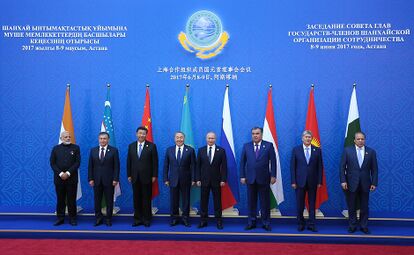 Саммит Шанхайской пятёрки и президент Казахстана Нурсултан Назарбаев в Астане. 9 июня 2017 года.