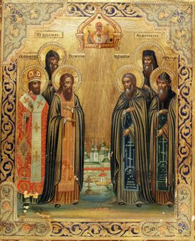 Собор Соловецких святых (икона конца XIX — начала XIX века)
