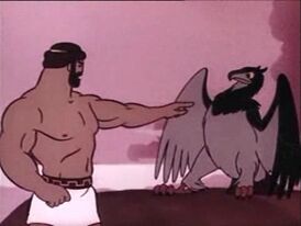 Кадр из мультфильма. Геракл и орёл Зевса
