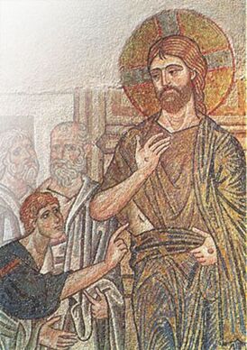 Уверение святого Фомы. Византийская мозаика монастыря Дафни (конец XI века)