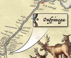 Фрагмент карты, выпущенной около 1600 года в Амстердаме с надписью «Ouspinega»
