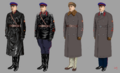 Майор ГБ (до конца апреля 1936) в кожаном нетабельном плаще, младший лейтенант ГБ в кожаной куртке АБТВ РККА, капитан ГБ в едином плаще-пальто (зимняя форма), младший лейтенант ГБ в едином плаще-пальто.