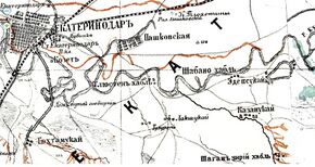 Аул Казанукай на пятиверстной карте XIX века