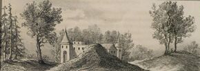 Вид Успенского Дубненского монастыря в 1765 году. Рисунок М. В. Толстого.