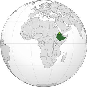 Эфиопия на карте мира (с учётом неконтролируемого региона Тыграй (выделен салатовым цветом))