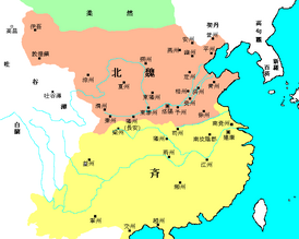 Северная Вэй (красный цвет) в период максимальной территориальной экспансии