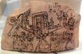 Остракон с изображением лодки и эгисами на её форштевнях. XIX династия (ок. 1192-1186 годы до н.э.). Новый музей Берлина