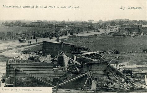 1904 г. Деревня Хохловка после урагана. Вдали виднеется Новоспасский монастырь