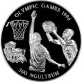 Реверс монеты 300 нгултрумов, 1994, Олимпиада-96, виды спорта: баскетбол.